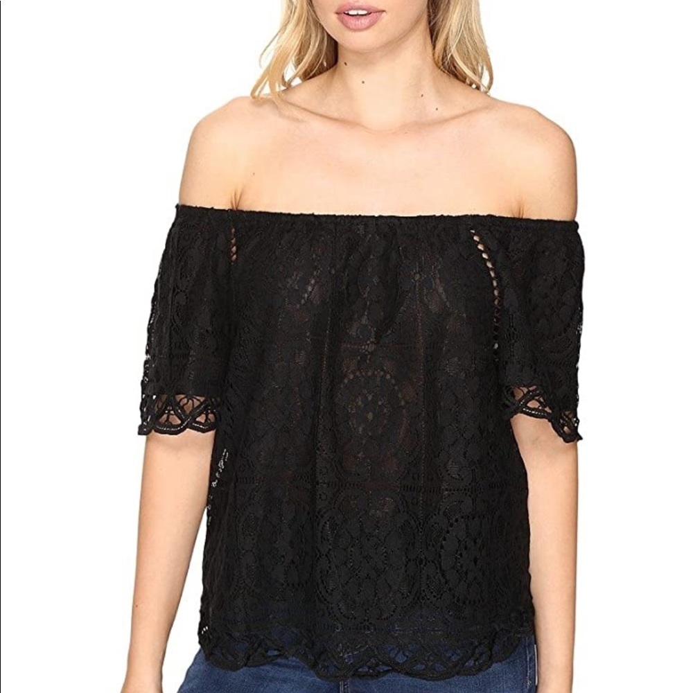 BB Dakota black lace off the shoulder top medium